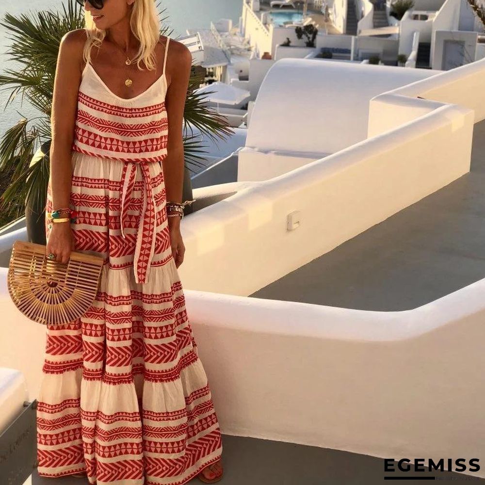 Beach Printed Spaghetti-Neck Maxi Dress | EGEMISS