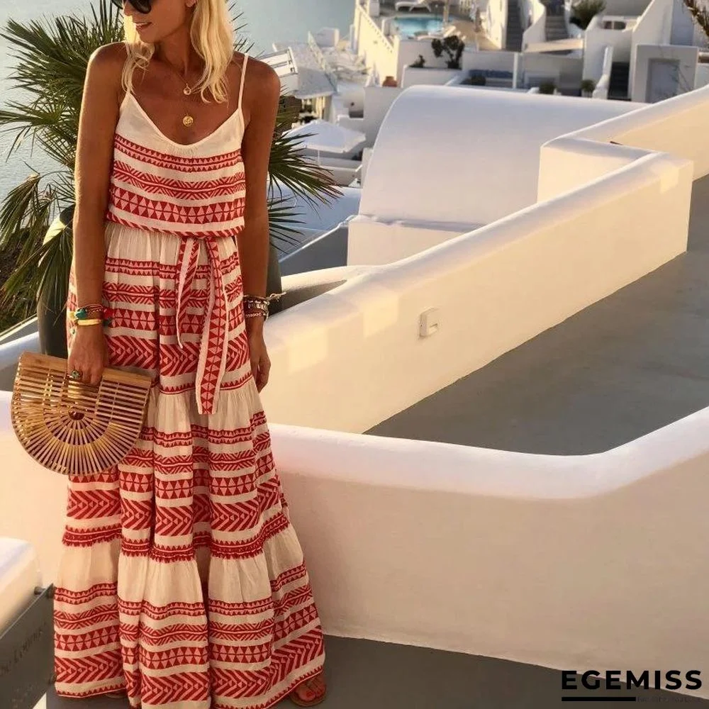 Beach Printed Spaghetti-Neck Maxi Dress | EGEMISS