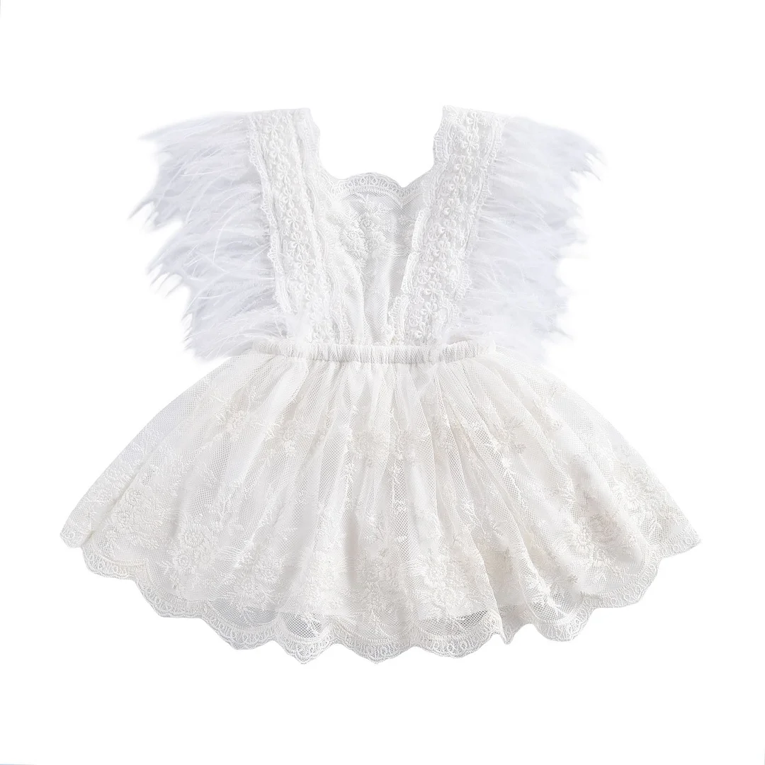 0-24M Infant Baby Girl Princess Rompers Ruffles Sleeveless Feather Tassel Sleeveless Backless Jumpsuit