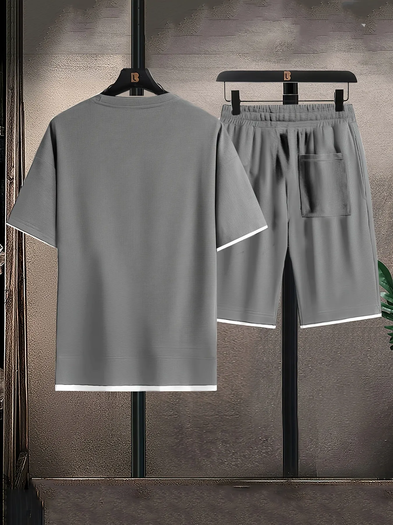 Men's Waffle-Knit Loungewear Set &ndash; Tee and Shorts Co-ord &ndash; view 2