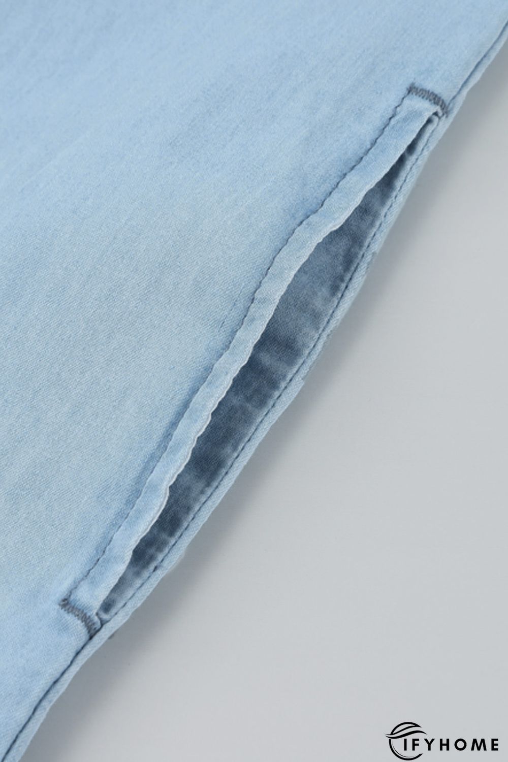 Sky Blue Chambray Shirt Short Sleeves Midi Dress | IFYHOME