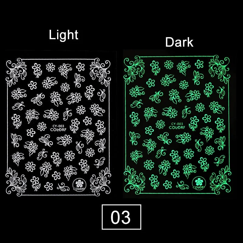 1PC Luminous Butterfly 3D Nail Stickers Five-pointed Stars /Number Acrylic Design Summer Nail Art Stickers Manicures Decoration