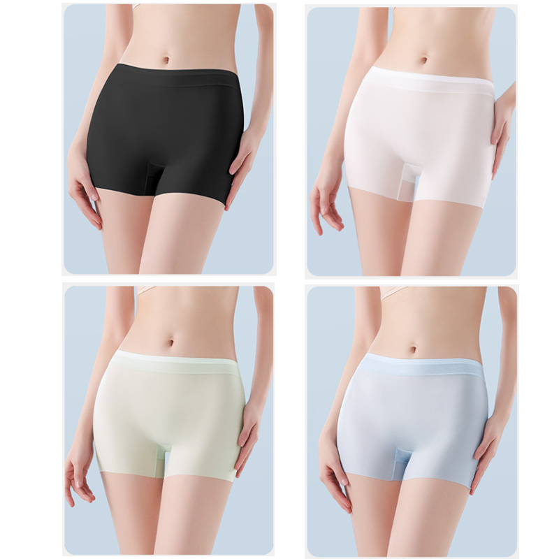 Fairfairfair 4pcs Summer Ice Silk Ultra-thin Quick-drying Boxer Brief Women Seamless High waist Panties Plus Size Female Safety Underwear