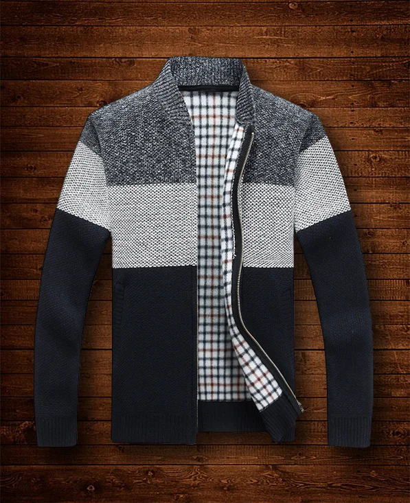 Men's Autumn/Winter Cardigan Zip Sweater V-Neck Warm Knit Sweater Jacket