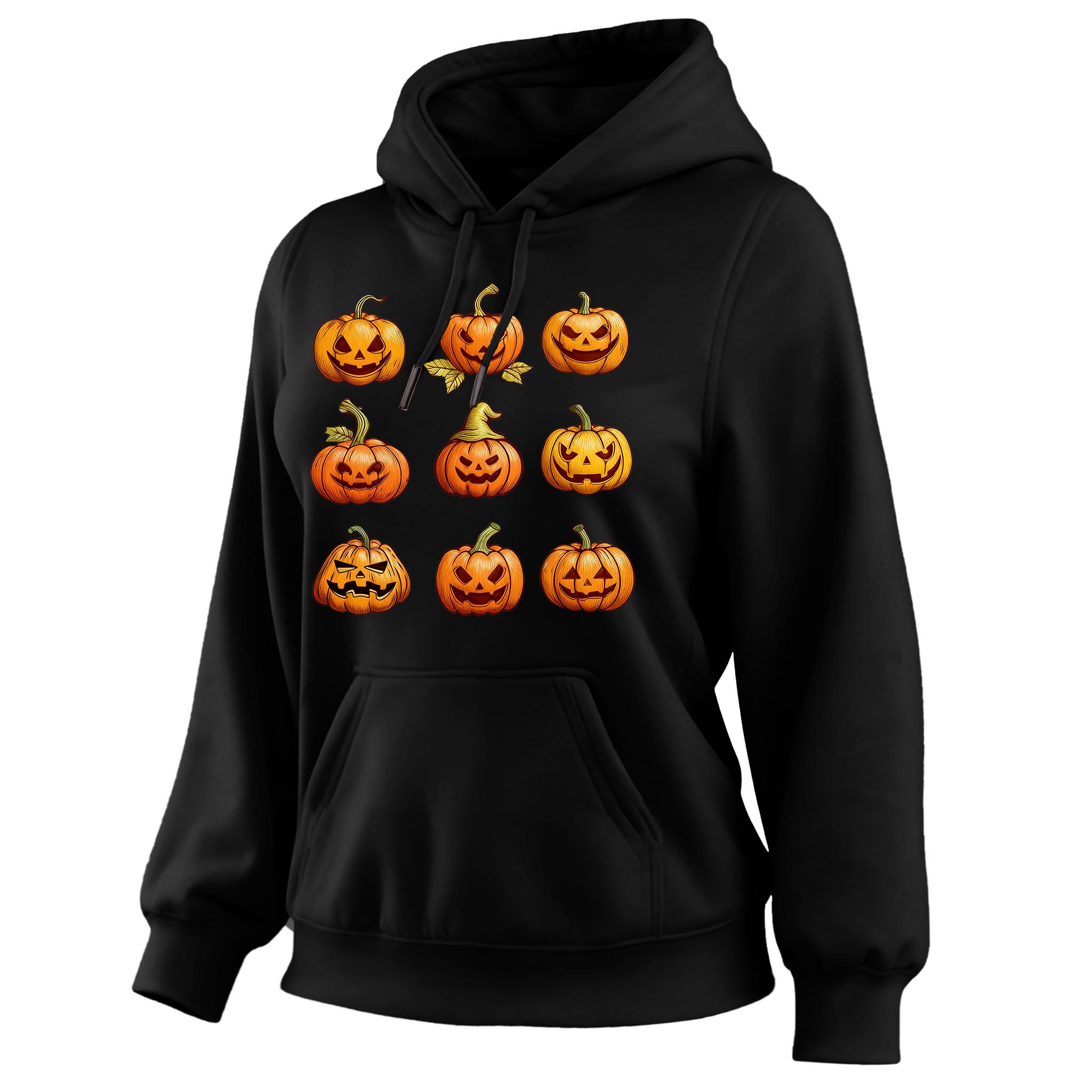 Women's Vintage Halloween Pumpkin Print Pocket Long-Sleeve Hoodie