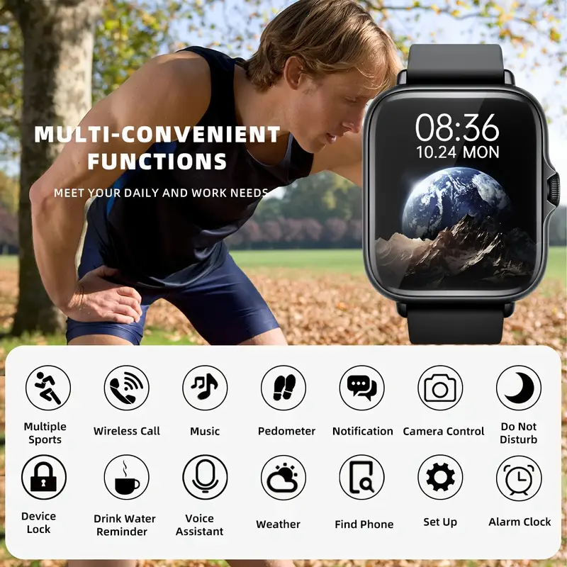  watch 1 83 full display with message answer make call smartwatch monitoring sports pedometer information alerts for iphone phones smartbands fitness watch for women men friend gift birthday gift Product details 0