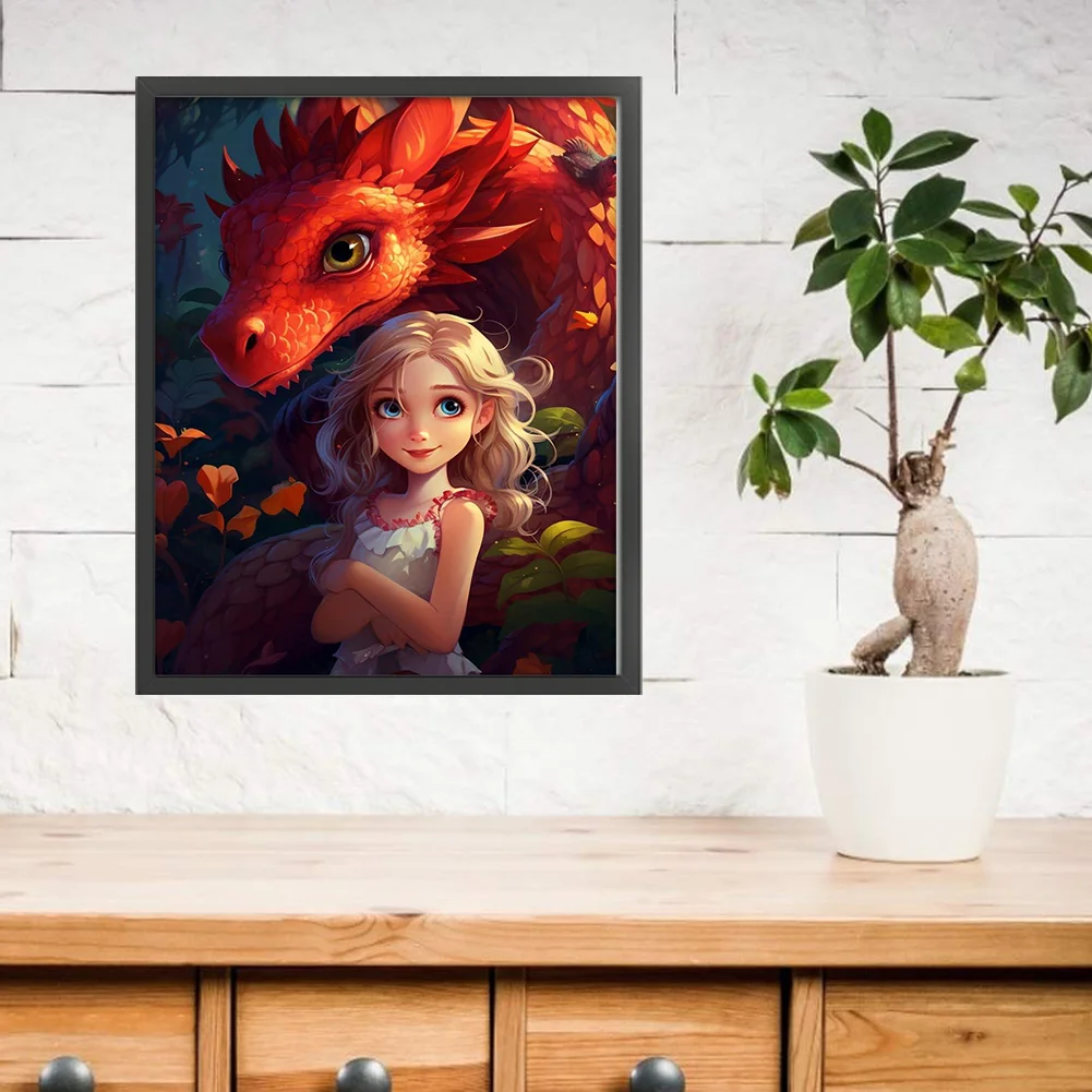 9CT Full Cross Stitch Bead Embroidery - Girl Dragon(Canvas|40*50CM)