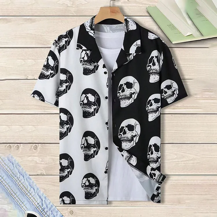 Simpfit Trendiges Button-Down-Hemd mit Batik-Totenkopf-Print