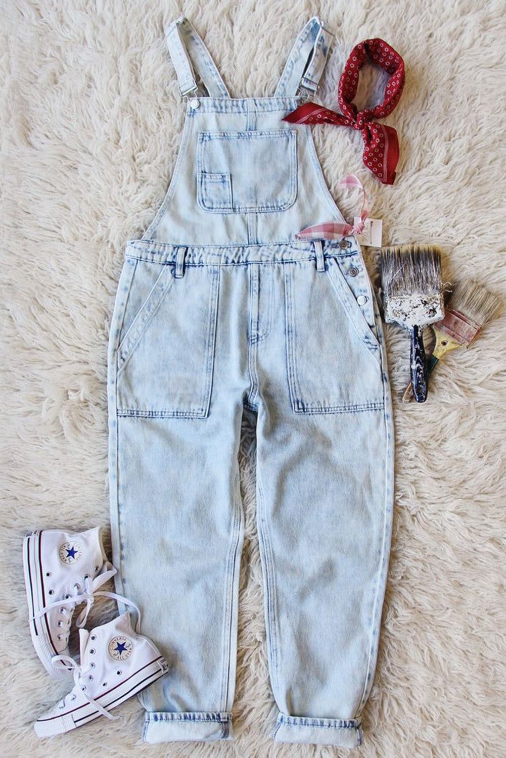 Classic Adjustable Straps Pockets Denim Bib Overalls Jeans Pants