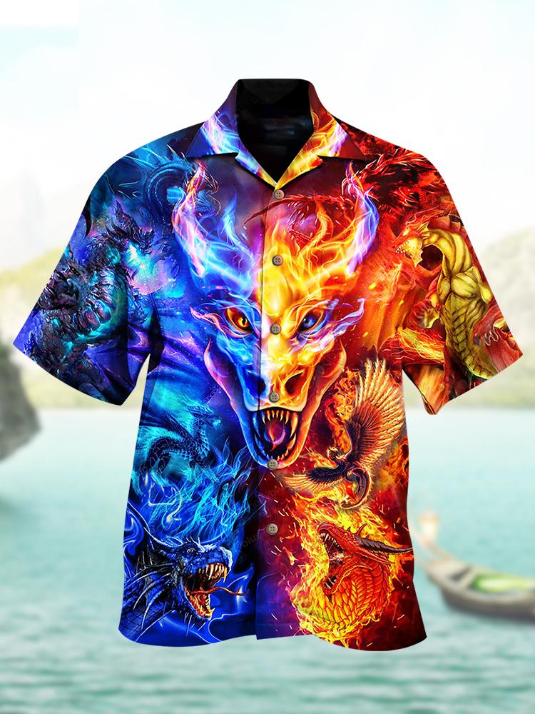 Contrast Cool Dragon Casual Men's Large Short Sleeve Shirt PLUSCLOTHESMAN