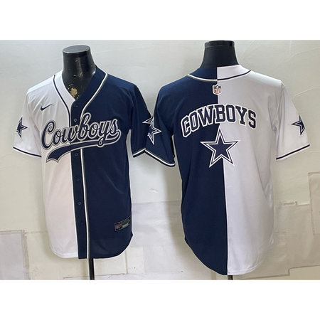 Men's Dallas Cowboys Navy Split Cool Base Stitched Baseball Jersey YRS5