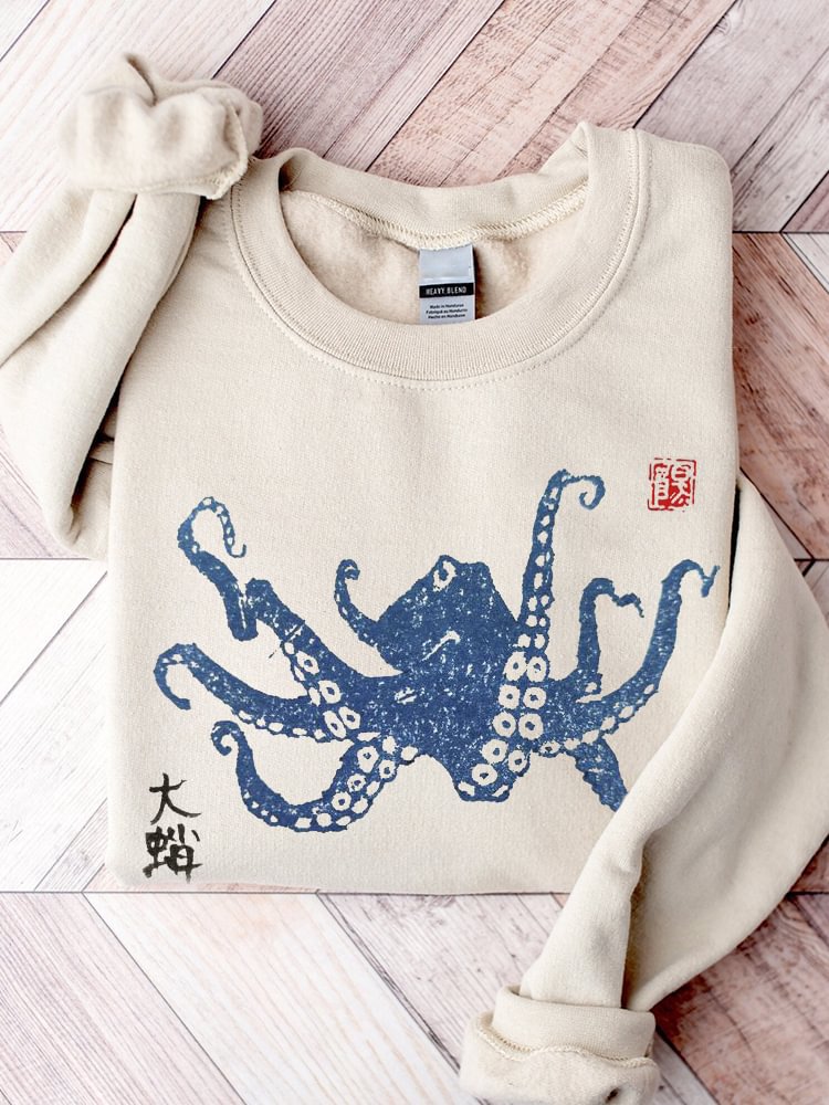 Women's Octopus Japanese Lino Art Comfy Sweatshirt