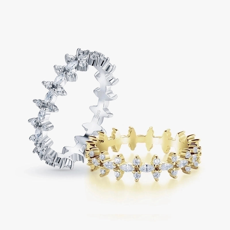 925 Sterling Silver Zircon Flower Rings
