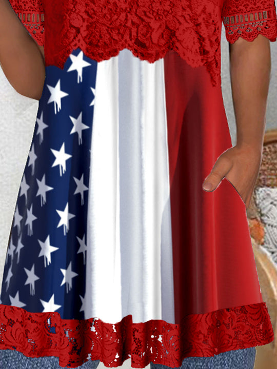 Women Half Sleeve V-neck Solid Color Dress