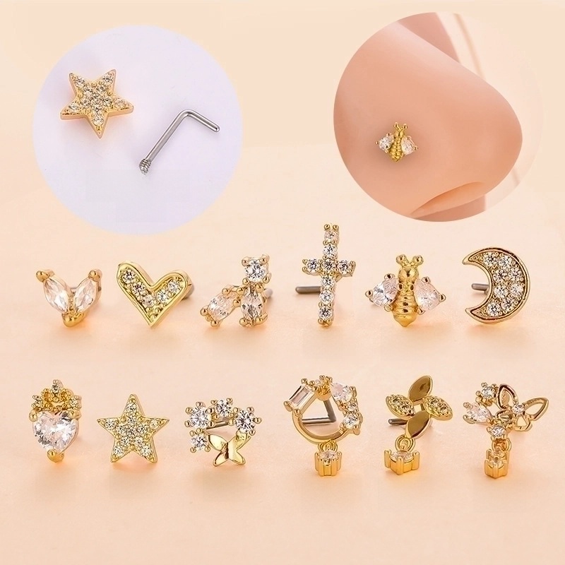 Fashion Star Metal Plating Zircon Nose Studs 1 Piece