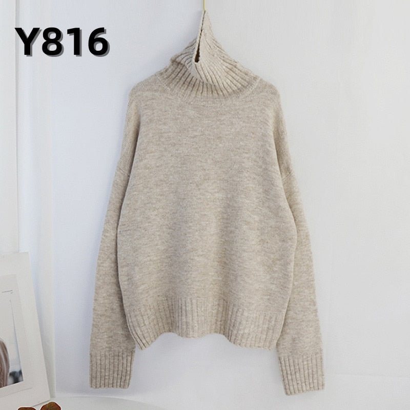 Aachoae Autumn Winter Women Knitted Turtleneck Cashmere Sweater 2021 Casual Basic Pullover Jumper Batwing Long Sleeve Loose Tops