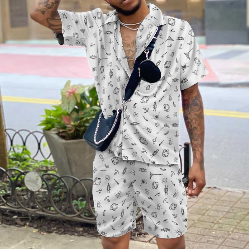 Men's Vintage White Graffiti Shirt Two Piece