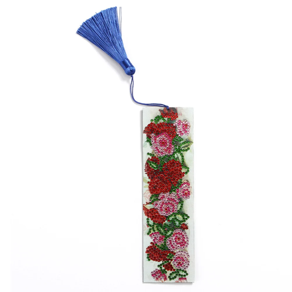 DIY Special Shape Diamond Painting Leather Rose Bookmark Tassel Embroidery