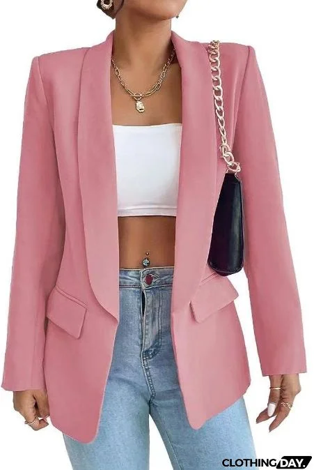 Women Solid Color Casual Lapel Long Sleeve Blazer Coat