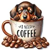 Coffee Dachshund-Partial 11CT Stamped Cross Stitch Bead Embroidery 36*36cm/14.17*14.17in tapestrymarket