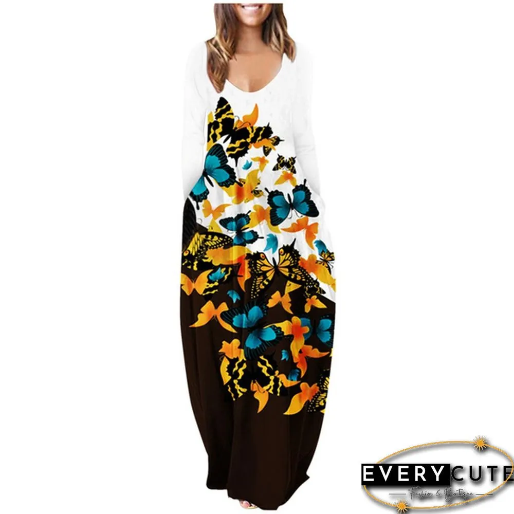 Womens loose dress bohemian holiday prom kaftan maxi oversized tunic kleid floral cotton