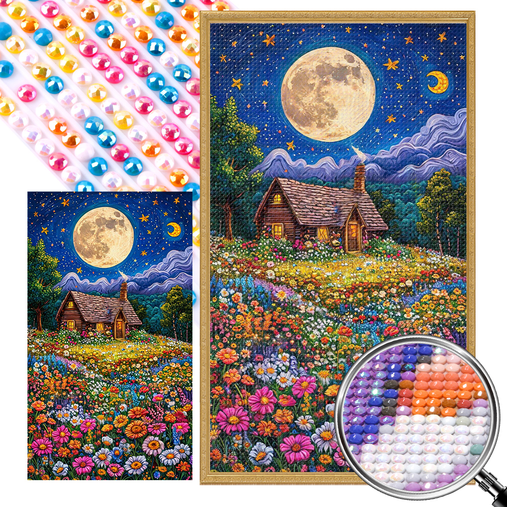 Flower Sea Hut 40*70cm(picture) full round drill diamond painting with 3 to 5 colors of AB drills