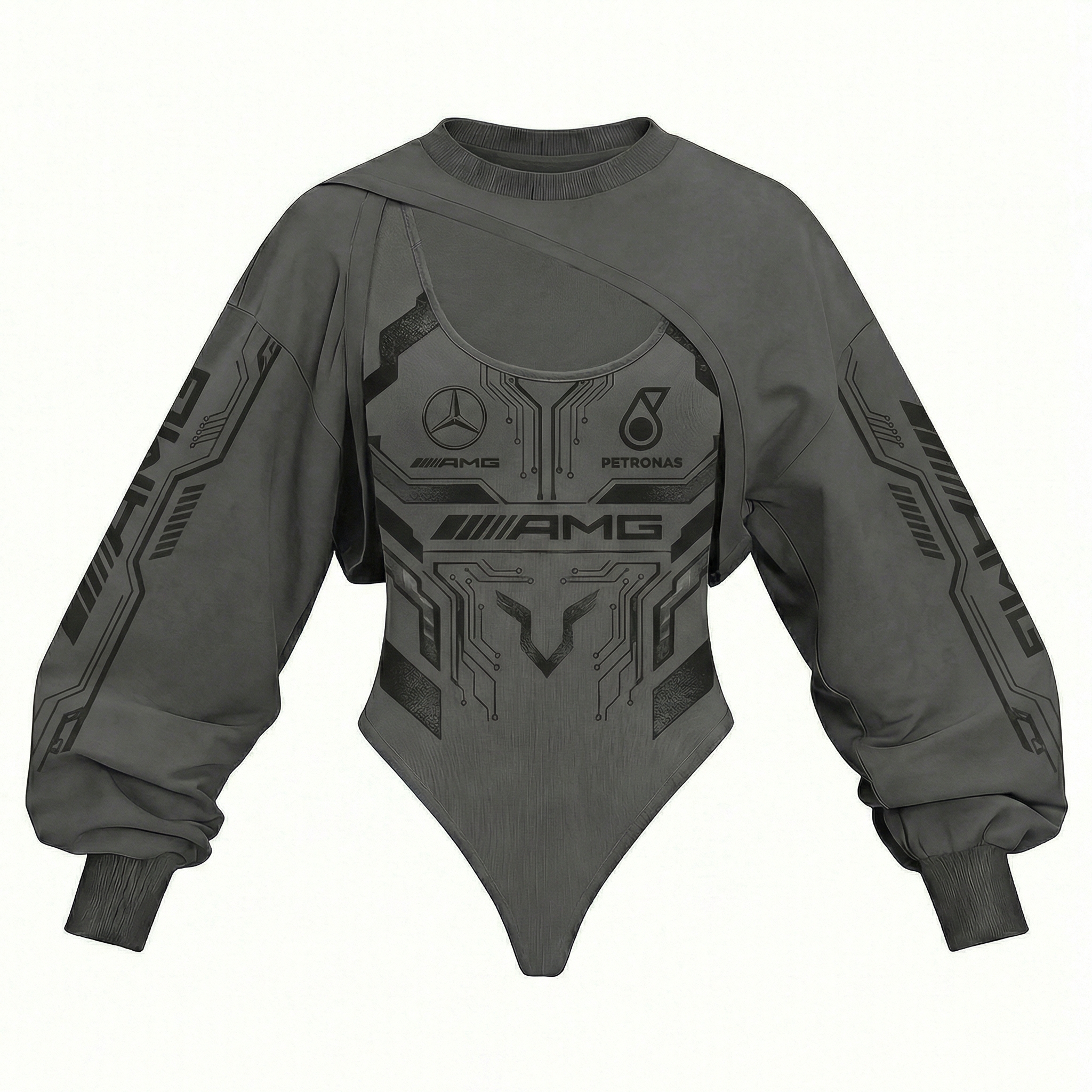 Women's Racing Team Logo Digitally Printed Tights Irregular Sweatshirt Set