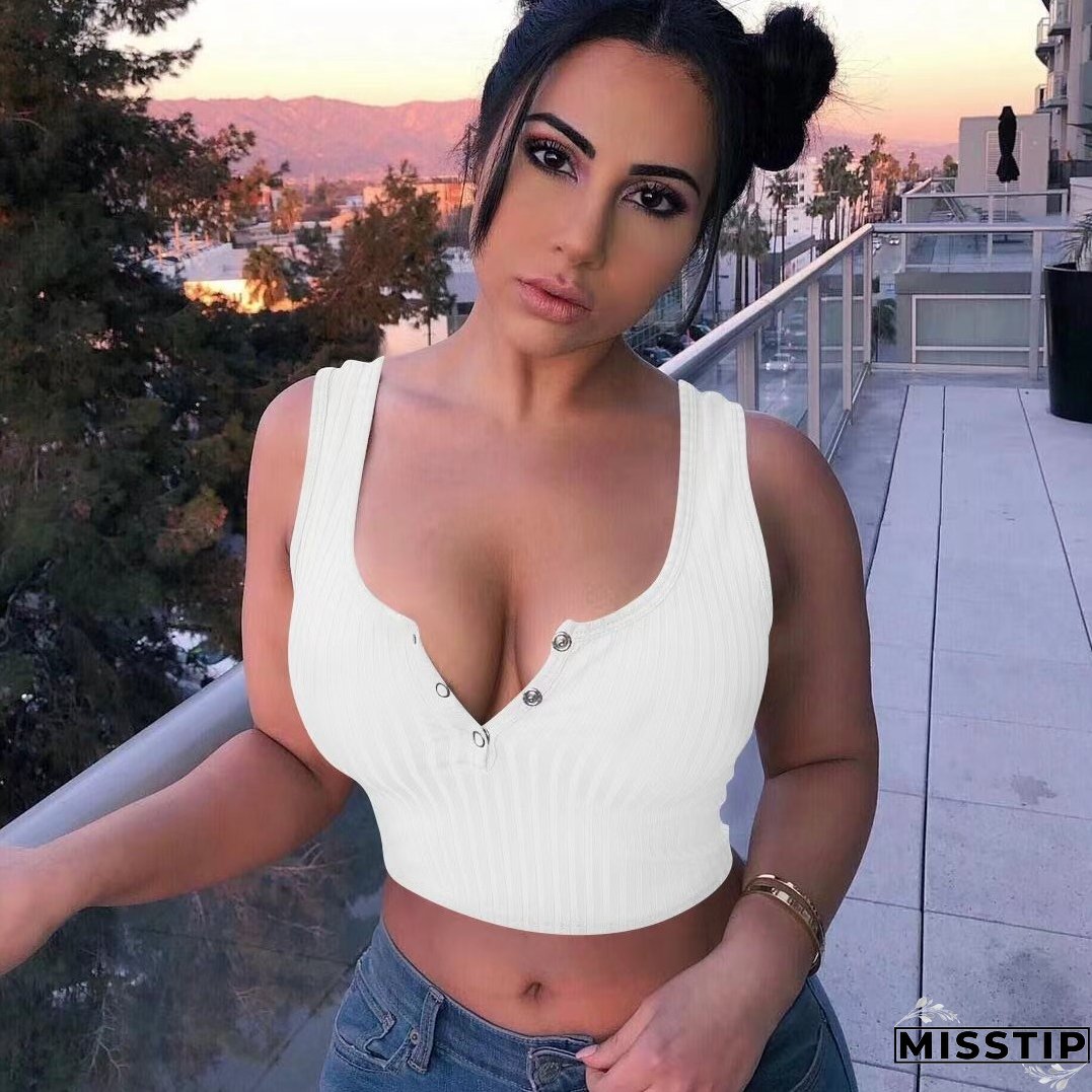 Women's Summer Casual Ribbed Tops Sexy Solid Color  Buttoned Vest