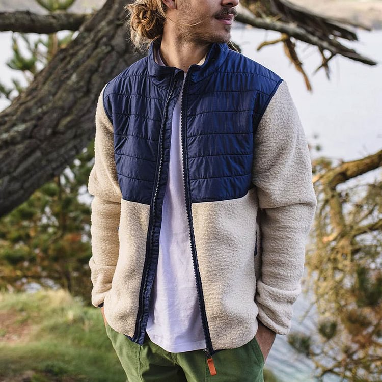 Stand collar casual hiking men's lambswool jacket