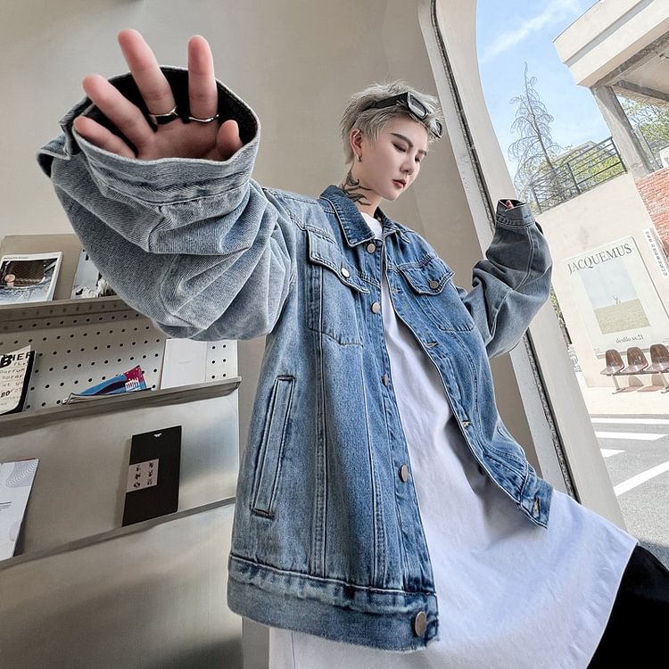Dawfashion-Gradient Washed Denim Jacket-Yamamoto Diablo Clothing