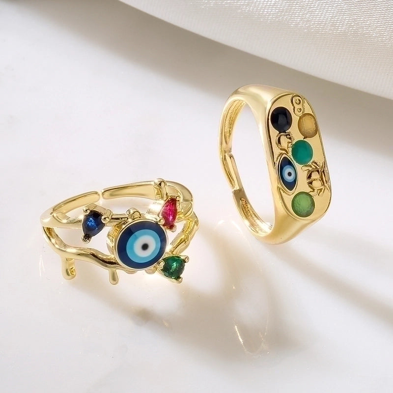 Fashion Eye Copper Enamel Zircon Open Ring 1 Piece