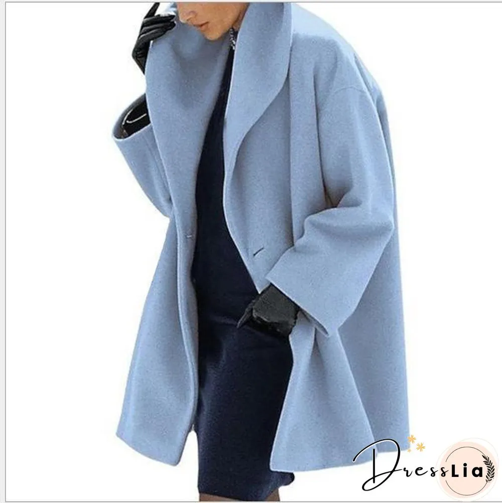 Round Neck Winter Plain Loose Coat With Hat