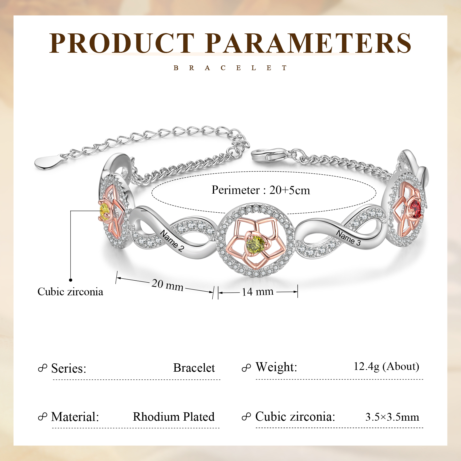 Personalised Women's Bracelet Custom 3 Birthstones & 3 Names Infinity Bracelet Birthday Gift for Her-Jessemade AU