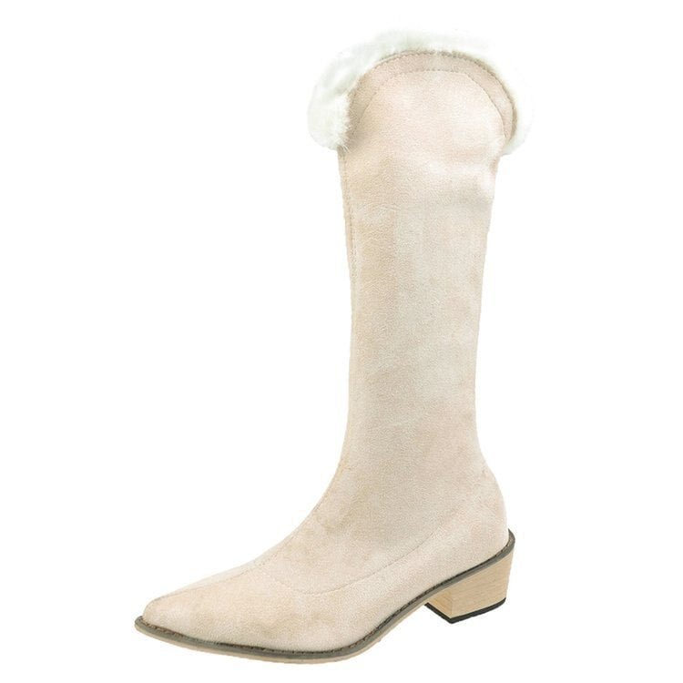 2021 Fashion Knee High Boots Women Winter Boots Thick High Heel Boots Sleek Spring And Autumn Shoes Women Black White