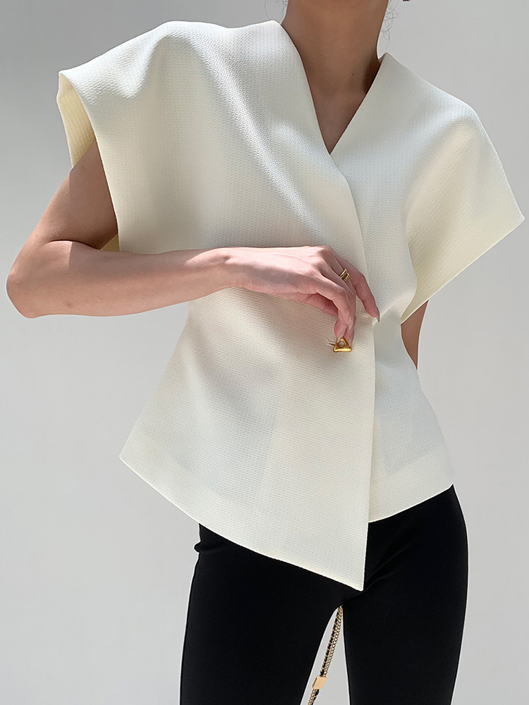 Solid Slimming Waistcoats For Women V Neck Sleeveless Tunic Irregular Patchwork Button Waistcoat Female Fashion New