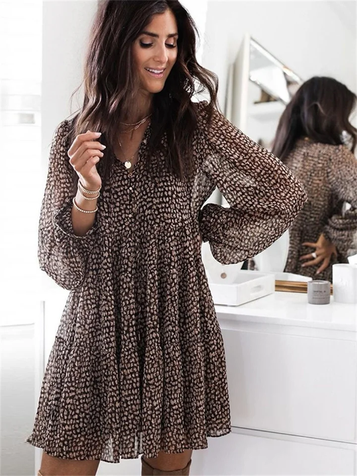 Loose Lantern Sleeve V-neck Large Hem Skirt Long Sleeve Dress