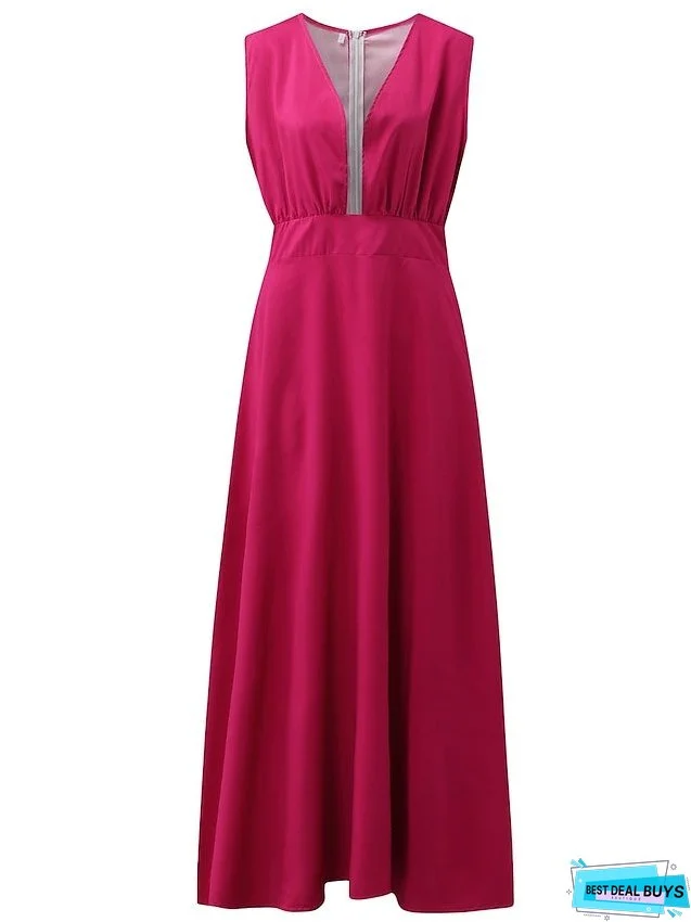 Casual Dress Swing Dress Floral Dress Long Dress Maxi Dress Green Blue Pink Sleeveless Floral Print Spring Summer Deep V Hot Daily S M L XL XXL for Women