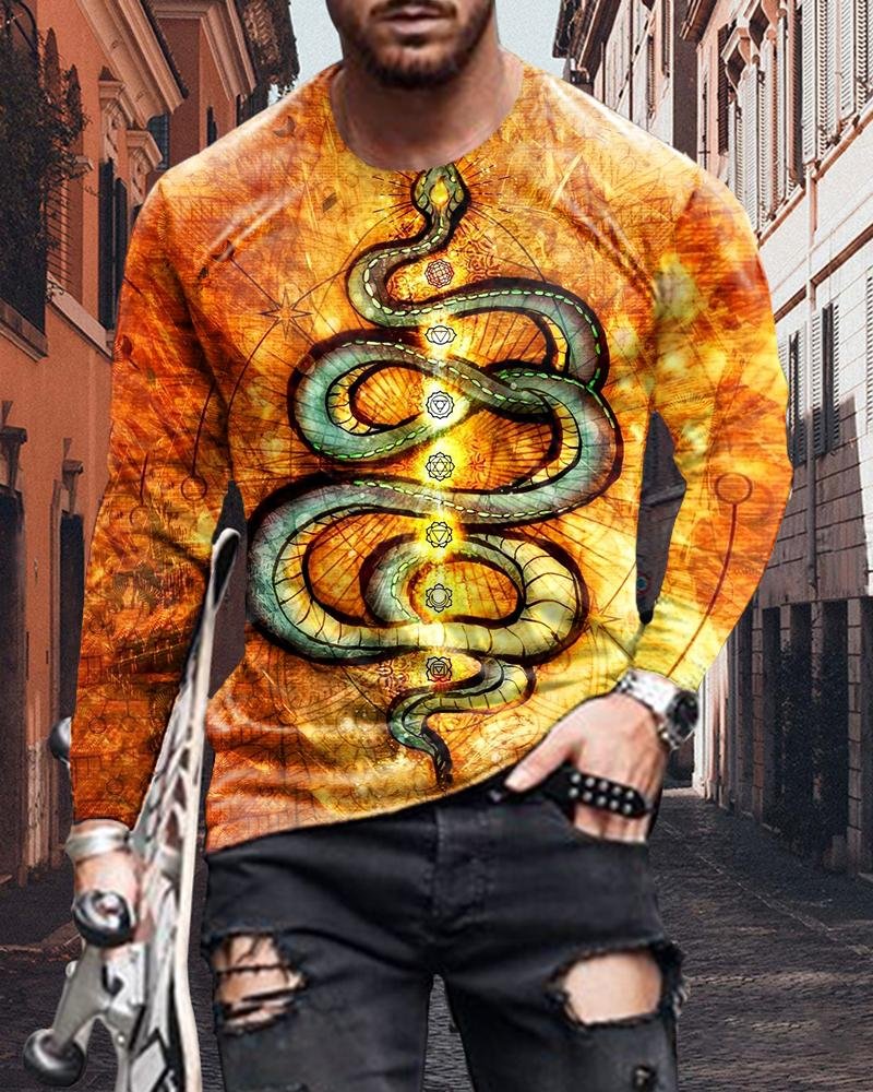 Men's Fashion Alchemist Printing Long-sleeved T-shirt