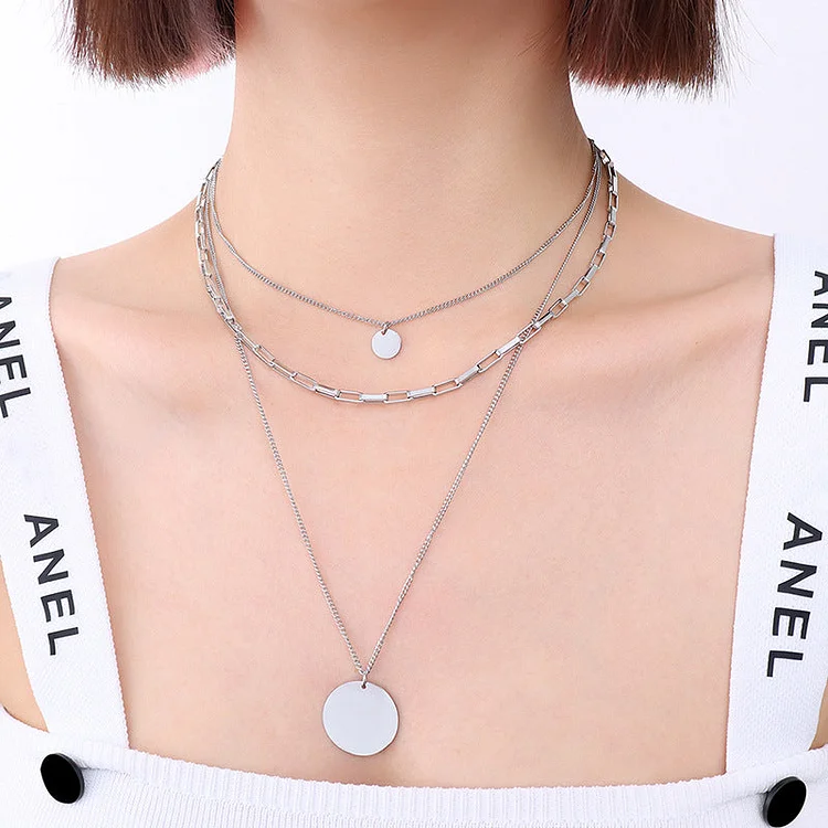 Three Layer Chain Medallion Stacking Multi Layer Necklace
