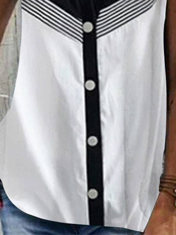 Women's Black and White V-neck Sleeveless Striped Top