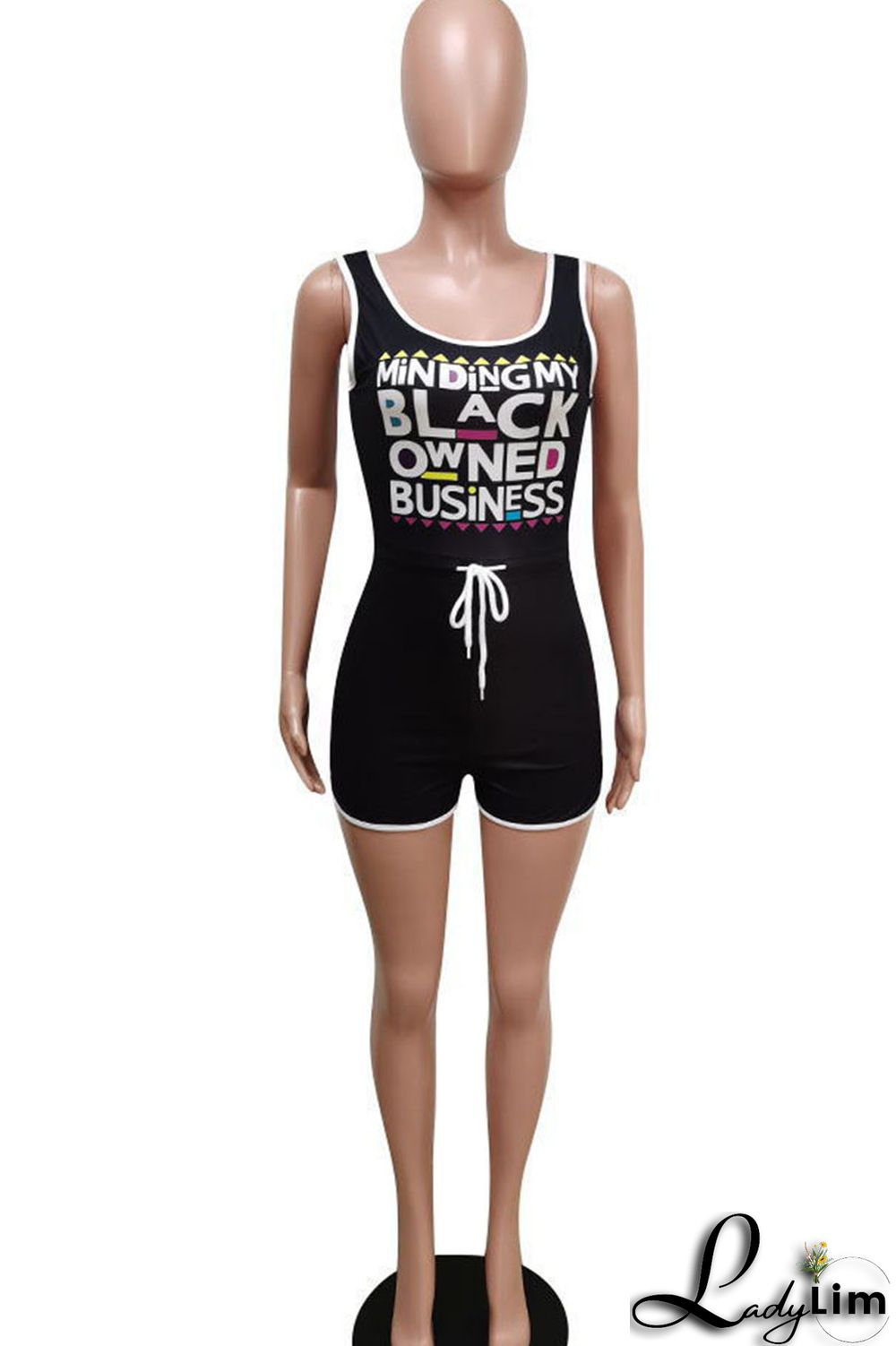 Black Casual Print Split Joint U Neck Straight Jumpsuits