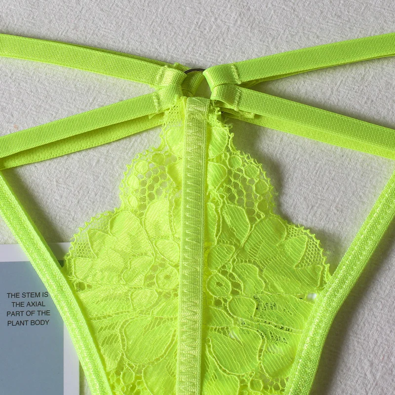 Billionm Neon Green Lingerie Underwear Women Lace Set Hollow Out Bra Panties Thong 2 Pieces Sexy Nightwear Erotic Costumes Intimate Suit