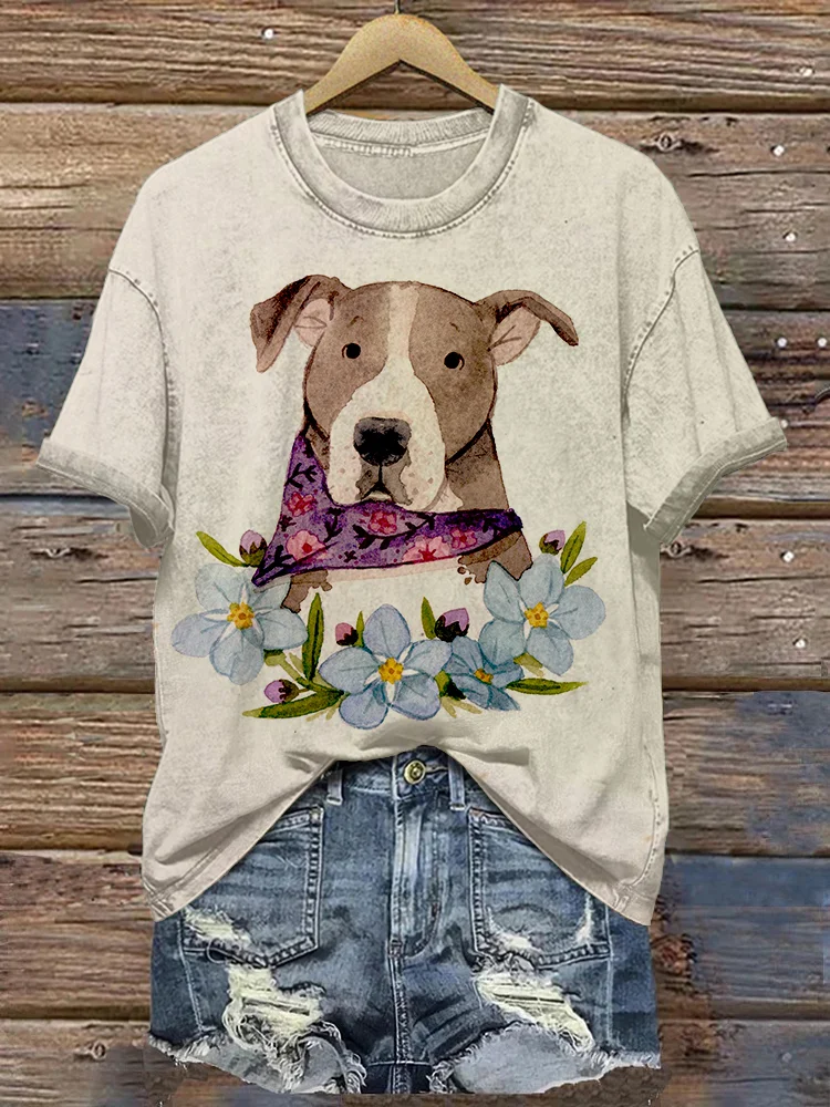 Adorable Watercolor Dog Vintage Washed T Shirt
