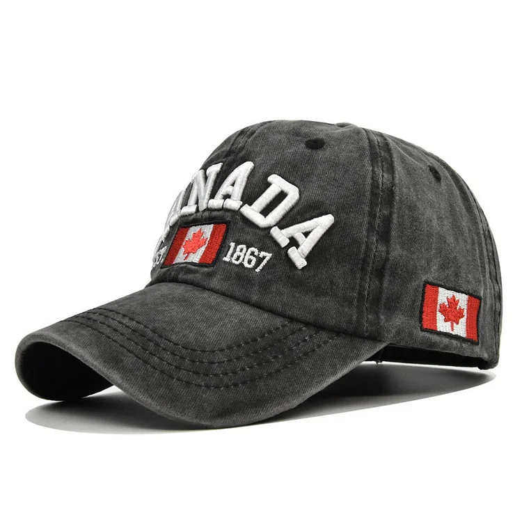 Cross-Border Canada Embroidered Baseball Cap Maple Leaf Washed Distressed Peaked Cap Curved Brim Sun Hat A Big Hair