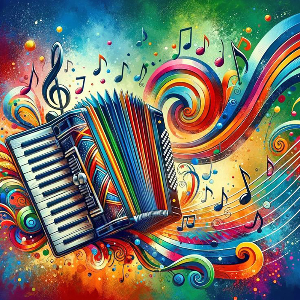 Colorful Musical Instrument Accordion 40*40cm(canvas) full round drill diamond painting