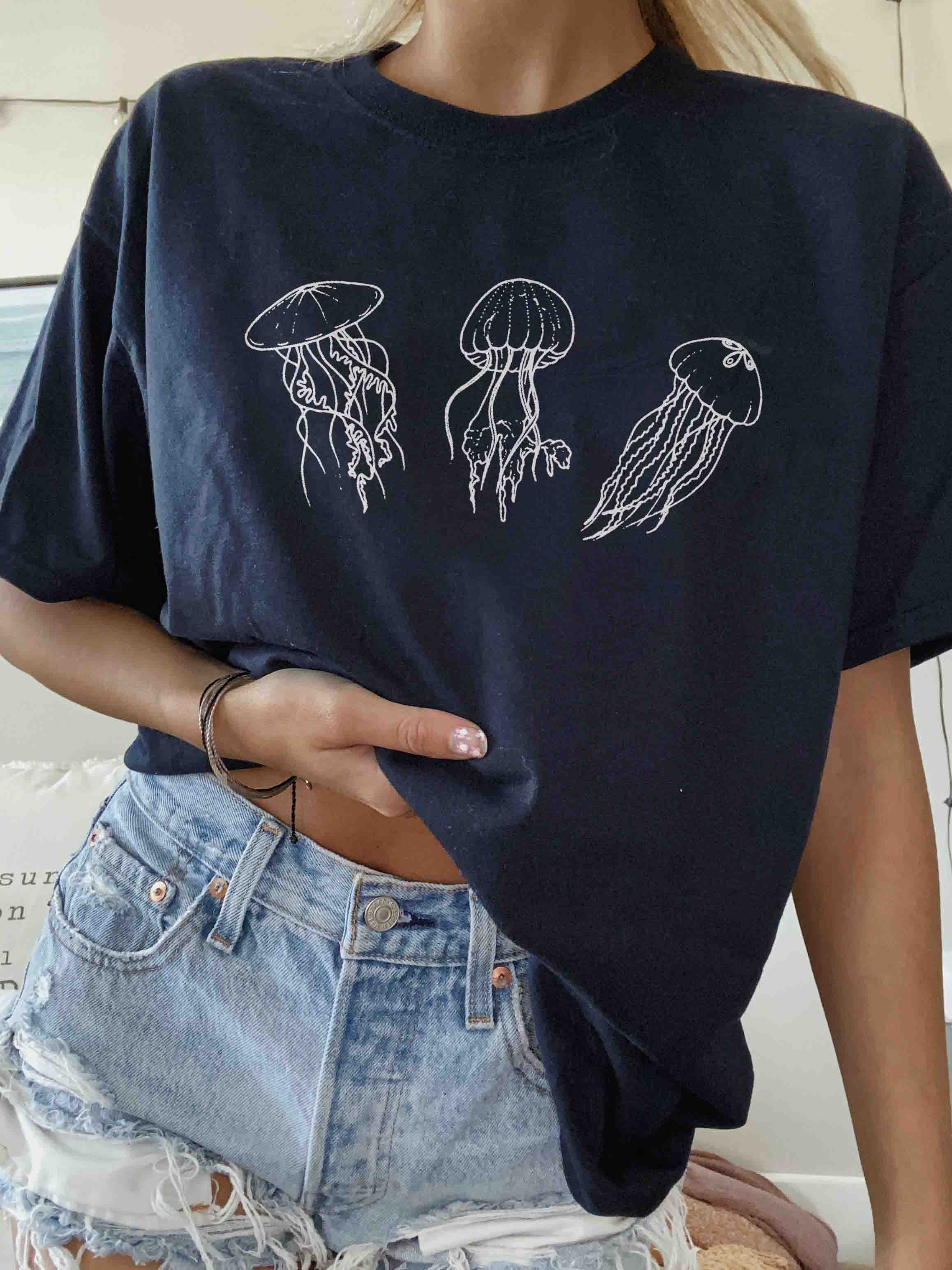 Women's Jellyfish Print Loose T-Shirt / [blueesa] /