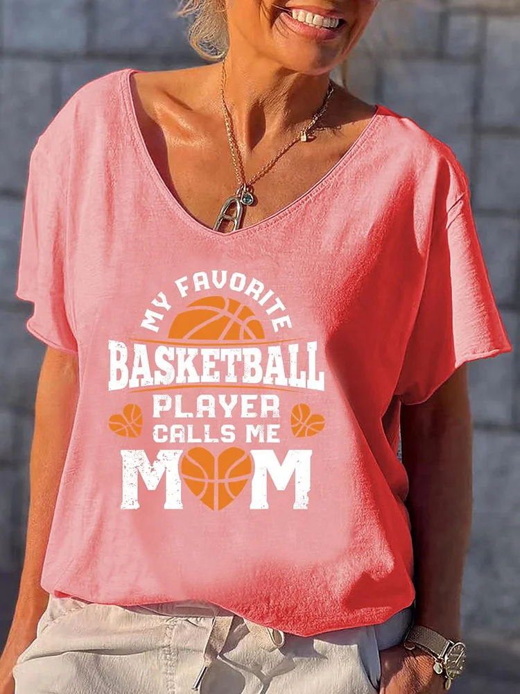 My favorite basketball player calls me mom V Neck T-shirt-Annaletters