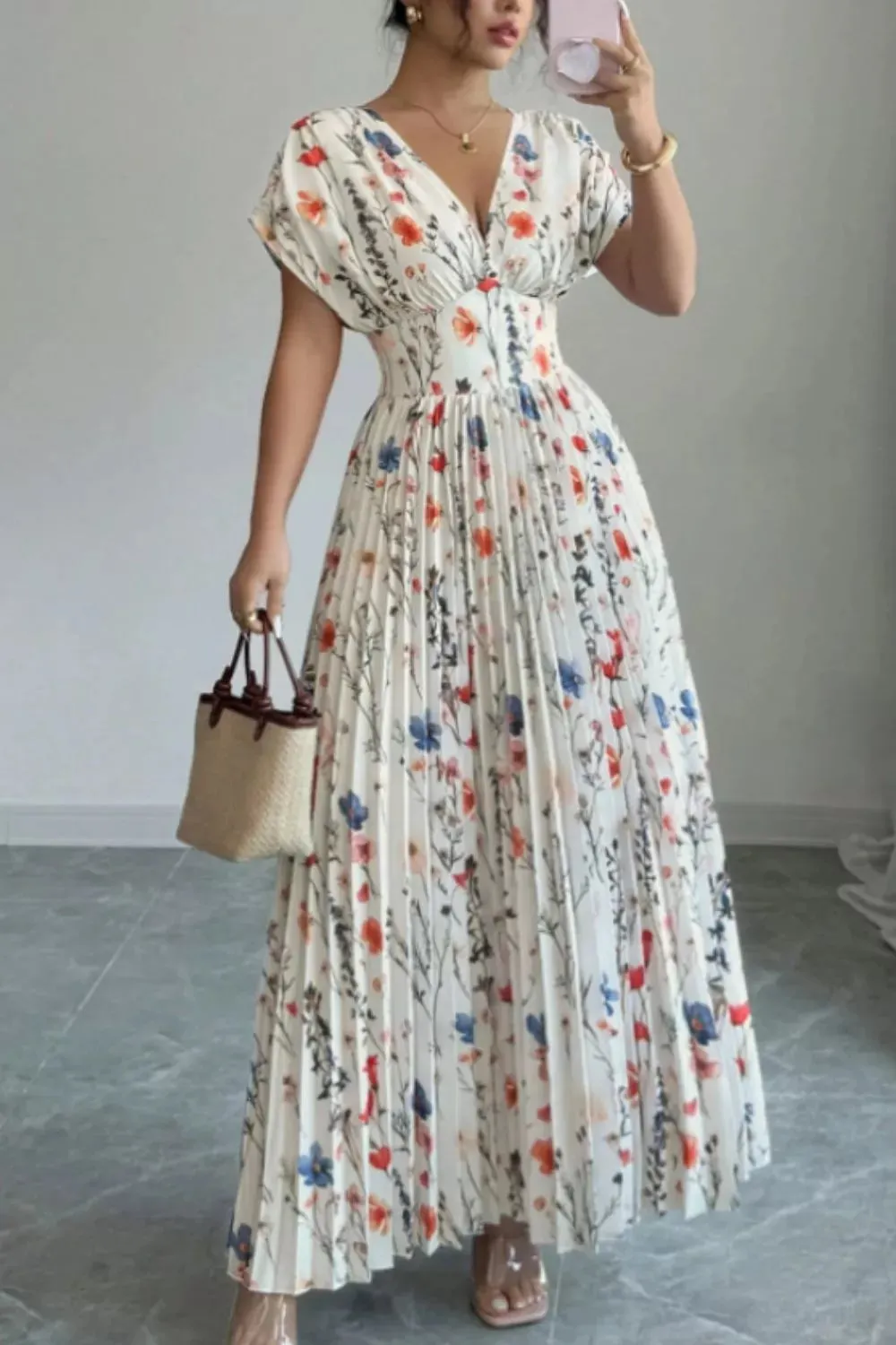 Floral Print Pleated Maxi Dress mysite idetrend