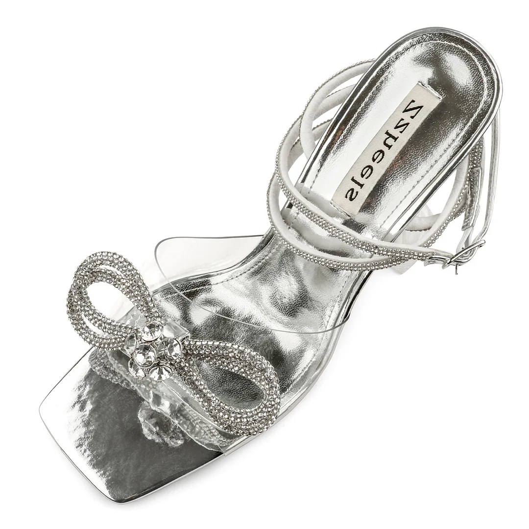 9.5cm/3.74 Double Bow Crystallized High Heels