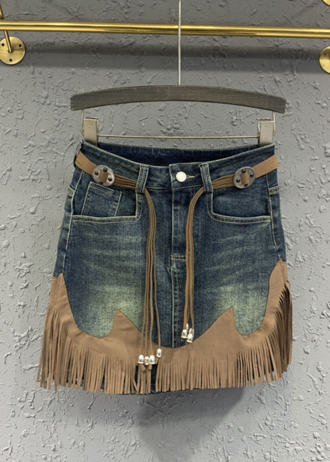 VCSHOES Blue Tassel Patchwork High Waist Denim Skirt Summer